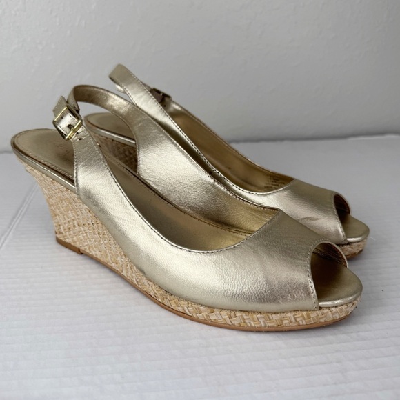 Lilly Pulitzer gigi gold metallic wedge sandal heels singback 8.5 - Picture 2 of 13